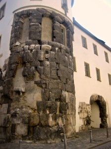 Remains of one of the two towers at either side of the Porta Praetoria, Regensburg.