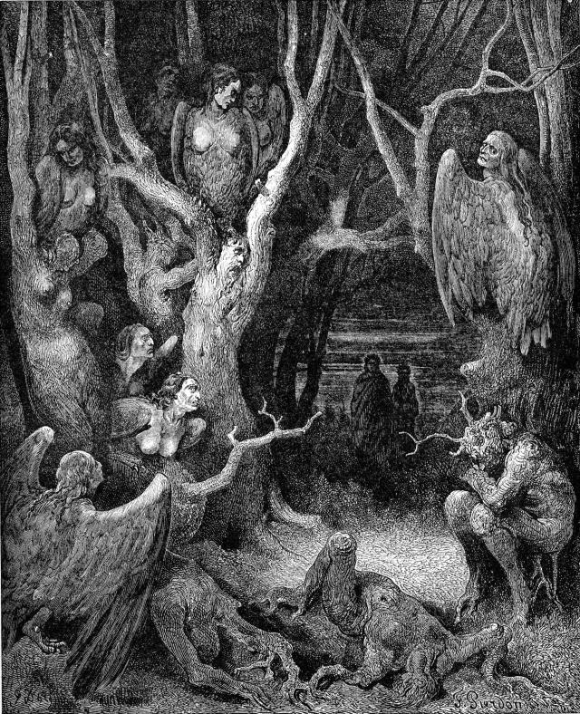 The grove of suicide-trees, in Gustave Doré's famous illustration of Dante.